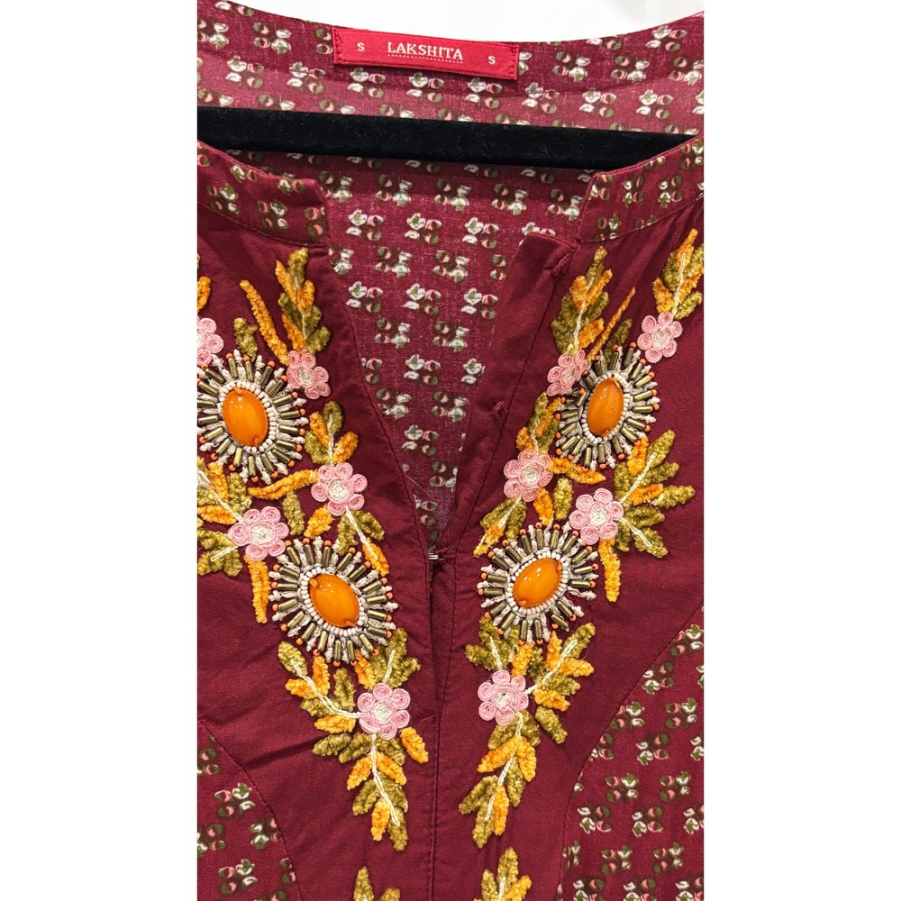 Lakshita Womens Maroon Embroidered Rayon Anarkali Maxi Dress Size S Burgundy - Picture 7 of 9